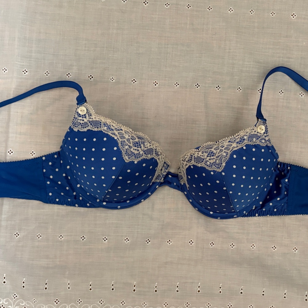 Aerie Blue Polka Dot Lace Trim Bra - Women Intimates